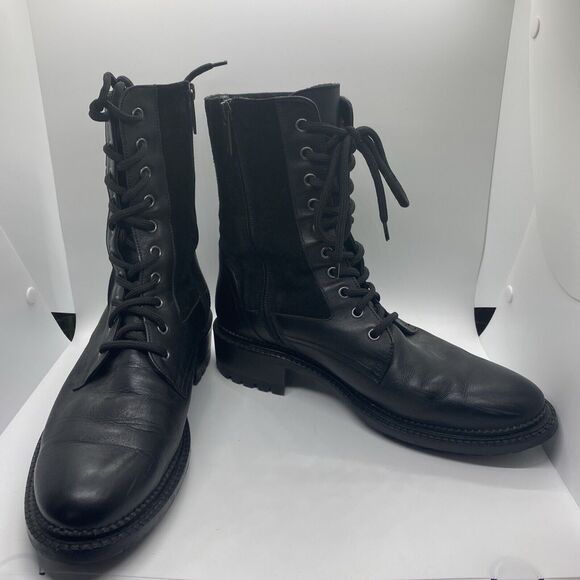 $550 Women's Sz 10M Aquatalia Orianna Black Weatherproof Combat Boot 410242 Used